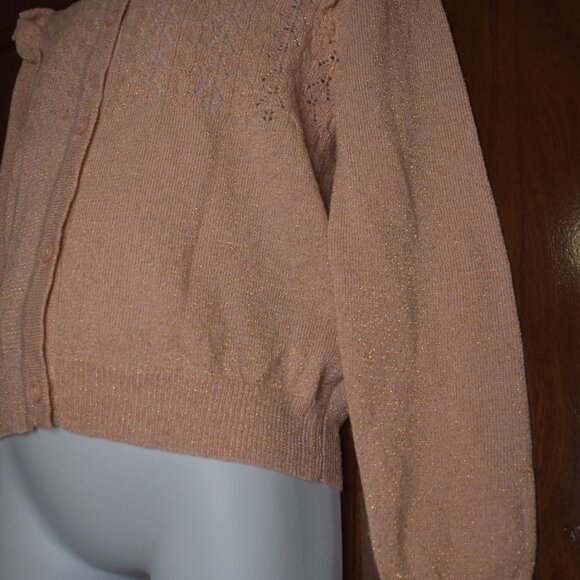 Little Girls Cardigan Sweater Pink  Size 3T Shimmer Ruffled - Picture 5 of 8